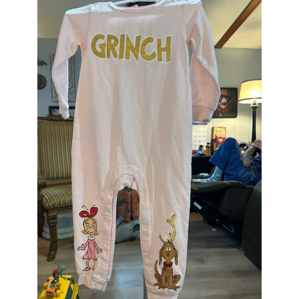 Dr Seuss The Grinch Pink Romper Cindy Lou Who Max 18M Christmas Baby One Piece